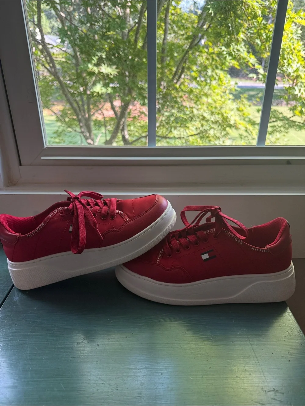 Tommy Hilfiger Red Lace-Up Platform Sneakers